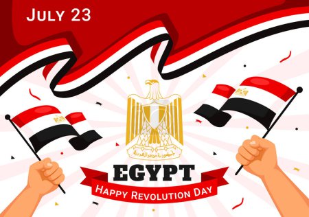 Happy Egypt Revolution Day Illustration vectorielle le 23 juillet avec drapeau ondulé et ruban dans la conception de fond de bande dessinée plat de fête nationale