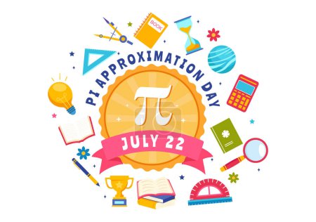 Ilustración vectorial del día de la aproximación de Pi el 22 de julio con constantes matemáticas, letras griegas o pastel dulce horneado en fondo plano de dibujos animados