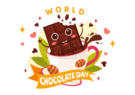 World Chocolate Day Celebration Vector Illustration on 7 July with Melted Chocolates and Cake in Flat Cartoon Background Design
