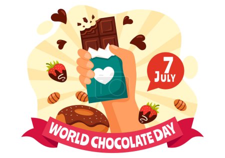 Vektor-Illustration zum Weltschokoladentag am 7. Juli mit geschmolzenen Pralinen und Kuchen im flachen Cartoon-Hintergrunddesign