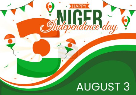 Happy Niger Independence Day Vector Illustration am 3. August mit Fahnenschwenken und Feiertag in flachem Cartoon-Hintergrunddesign