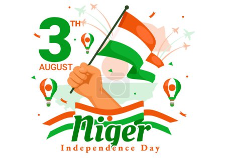 Happy Niger Independence Day Vector Illustration am 3. August mit Fahnenschwenken und Feiertag in flachem Cartoon-Hintergrunddesign