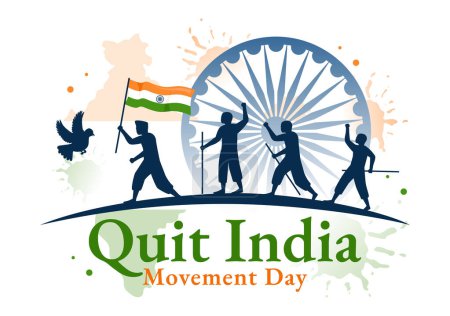 Beenden Sie Indien Bewegungstag Vektorillustration am 8. August mit indischer Flagge und Menschen-Silhouette im flachen Cartoon-Hintergrunddesign