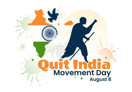 Quit India Movement Day Vector Illustration on 8 August with Indian Flag and People Silhouette in Flat Cartoon Background Design