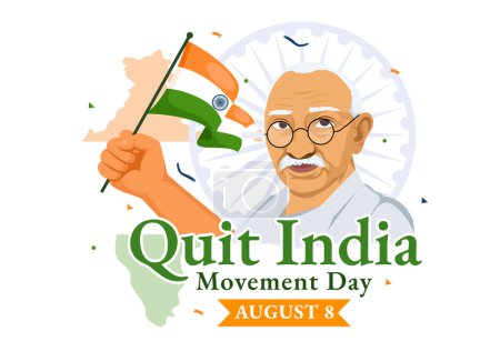 Quit India Movement Day Vector Illustration on 8 August with Indian Flag and People Silhouette in Flat Cartoon Background Design