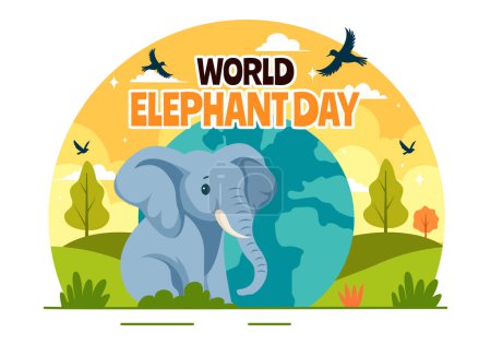 Happy World Elephant Day Vektor Illustration am 12. August mit Elefanten Tiere für Heilsbemühungen und Naturschutz im flachen Cartoon-Hintergrund