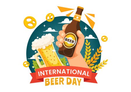 International Beer Day Vector Illustration on 5 August with Cheers Beers Celebration and Brewing in Flat Cartoon Background Design