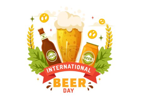Ilustración del Vector del Día Internacional de la Cerveza el 5 de agosto con Cheers Beers Celebration y Brewing in Flat Cartoon Background Design