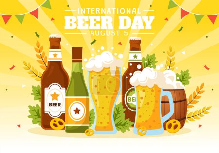 Internationaler Tag des Bieres Vektor Illustration am 5. August mit Prost-Bier-Feier und Brauen in flachem Cartoon-Hintergrunddesign