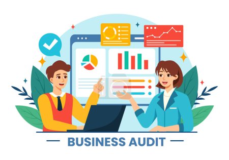 Illustration for Business Audit Documents Vector Illustration with Charts, Accounting, Calculations and Financial Report Analysis in Flat Cartoon Background - Royalty Free Image