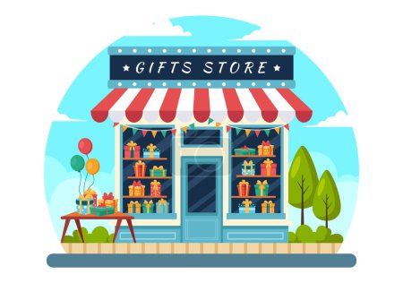 Gifts Store Vector Illustration of Wrapped Gift Box with Ribbon and Confetti to Surprise your Friends in Flat Cartoon Background Design