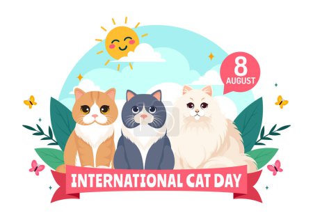 Internationaler Katzentag Vektor Illustration am 8. August mit Katzen Tiere Liebe Feier in flachem Cartoon Hintergrunddesign