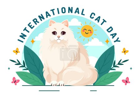 Día Internacional del Gato Vector Ilustración el 8 de agosto con gatos Animals Love Celebration in Flat Cartoon Background Design