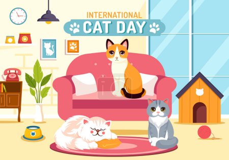 Internationaler Katzentag Vektor Illustration am 8. August mit Katzen Tiere Liebe Feier in flachem Cartoon Hintergrunddesign