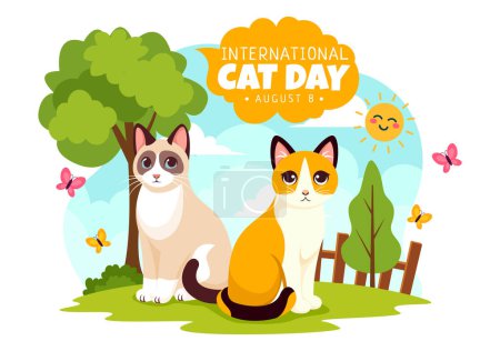 International Cat Day Vector Illustration on August 8 with Cats Animals Love Celebration in Flat Cartoon Background Design
