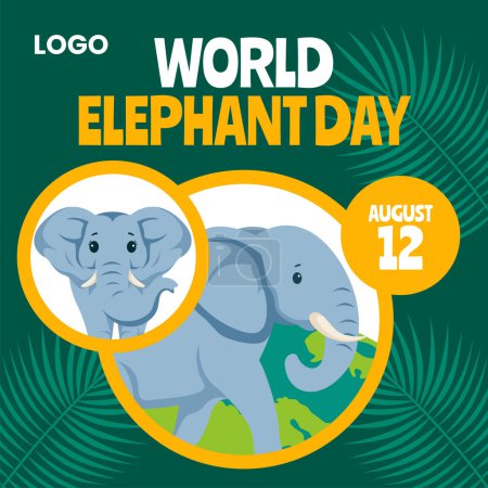 Journée de l'éléphant Illustration des médias sociaux Modèles de dessin animé plat dessinés à la main Contexte
