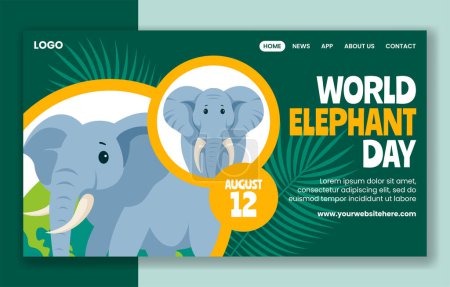 Elefant Tag Social Media Landing Page Cartoon Hand gezeichnete Vorlagen Hintergrund Illustration
