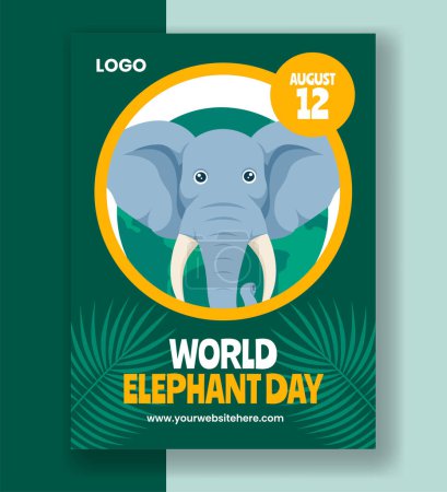 Elefant Tag Vertikal Poster Flach Cartoon Hand gezeichnete Vorlagen Hintergrund Illustration
