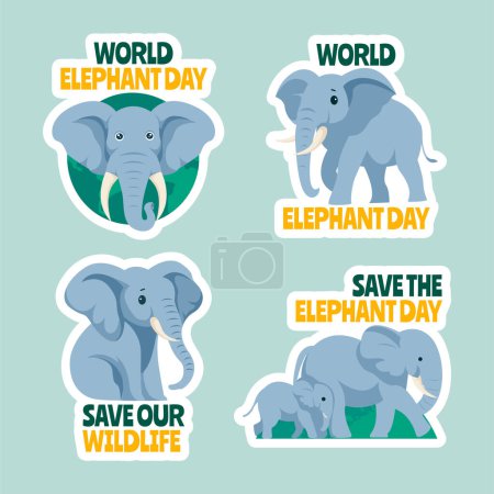 Elephant Day Label Flat Cartoon Hand Drawn Templates Background Illustration