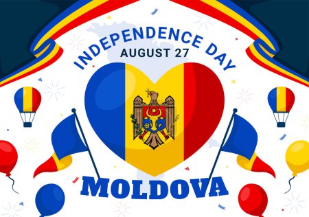Moldavie Independence Day Illustration vectorielle pour Août 27 mettant en vedette un drapeau ondulé dans un fond de style dessin animé plat fête nationale