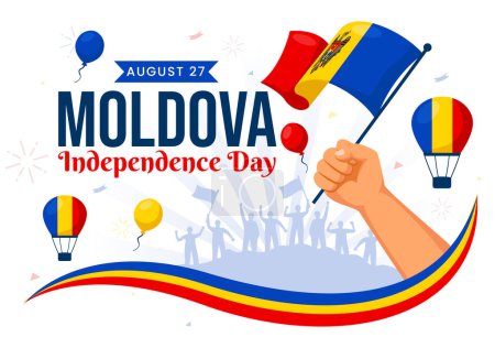 Moldavie Independence Day Illustration vectorielle pour Août 27 mettant en vedette un drapeau ondulé dans un fond de style dessin animé plat fête nationale