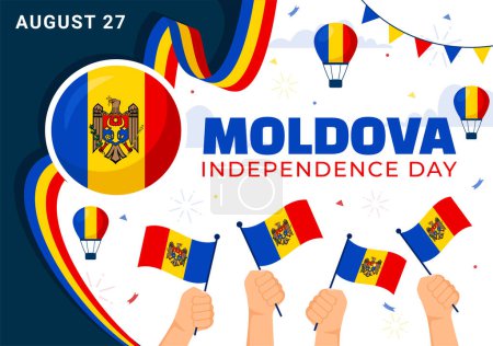 Moldawien Independence Day Vector Illustration für den 27. August mit einer wehenden Flagge in einem flachen Cartoon-Hintergrund zum Nationalfeiertag