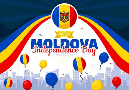 Moldawien Independence Day Vector Illustration für den 27. August mit einer wehenden Flagge in einem flachen Cartoon-Hintergrund zum Nationalfeiertag