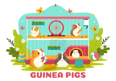 Guinea Pig Vector Illustration Featuring Various Hamster Breeds in Green Fields in a Flat Cute kids Cartoon Style Background Design