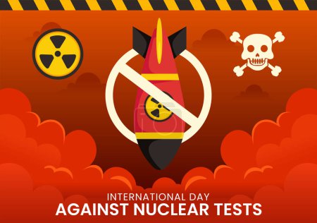 International Day Against Nuclear Tests Vector Illustration for August 29 Features a Earth, and Rocket Bomb in a Flat Style Cartoon Background