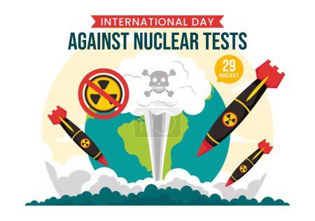 Internationaler Tag gegen Atomtests Vektor-Illustration für den 29. August zeigt eine Erde und eine Rakete im flachen Cartoon-Hintergrund