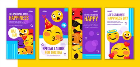 Happiness Day Social Media Stories Flat Cartoon Hand Drawn Templates Background Illustration