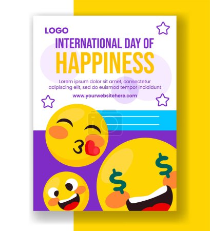 Happiness Day Vertical Poster Flat Cartoon Hand Drawn Templates Background Illustration