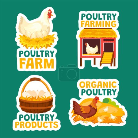 Poultry Farm Label Flat Cartoon Hand Drawn Templates Background Illustration