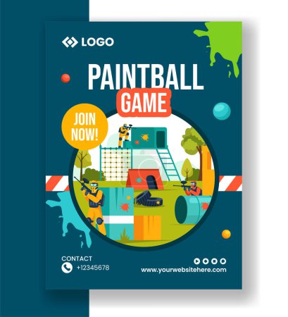 Paintball Game Vertical Poster Flat Cartoon Hand Drawn Templates Background Illustration