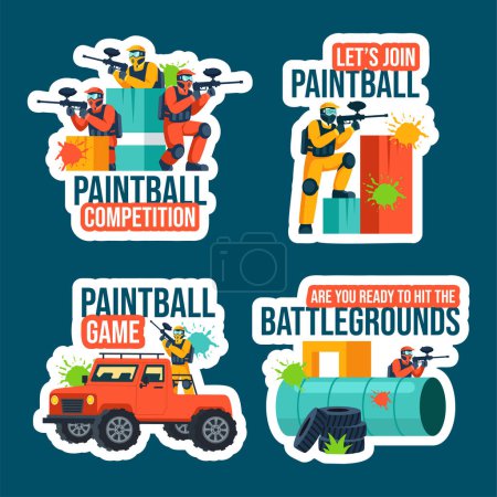 Paintball Game Label Flat Cartoon Hand Drawn Templates Background Illustration