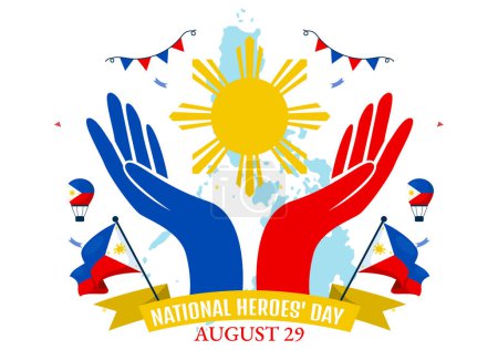 Vektor-Illustration zum Heldentag der Philippinen am 29. August mit wehender Fahne und Schleife zum Nationalfeiertag, flacher Cartoon-Hintergrund