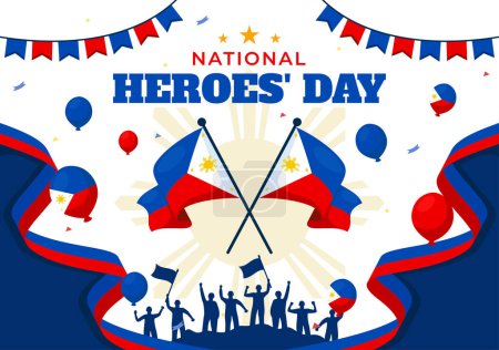 Ilustración de Filipinas Heroes Day Vector Illustration on August 29 with Waving Flag and Ribbon in a National Holiday Celebration, Flat Cartoon Style Background - Imagen libre de derechos
