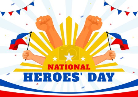 Philippines Heroes Day Vector Illustration on August 29 with Waving Flag and Ribbon in a National Holiday Celebration, Flat Cartoon Style Background