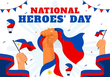 Philippines Heroes Day Vector Illustration on August 29 with Waving Flag and Ribbon in a National Holiday Celebration, Flat Cartoon Style Background