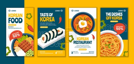 Korean Food Social Media Stories Flat Cartoon Hand Drawn Templates Background Illustration