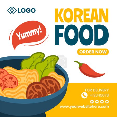 Koreanisches Essen Social Media Hintergrund Illustration Flache Cartoon Hand gezeichnete Vorlagen