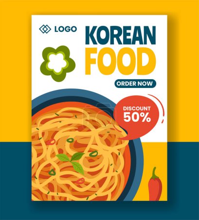 Koreanisches Essen Vertikal Poster Flache Cartoon Hand gezeichnete Vorlagen Hintergrund Illustration