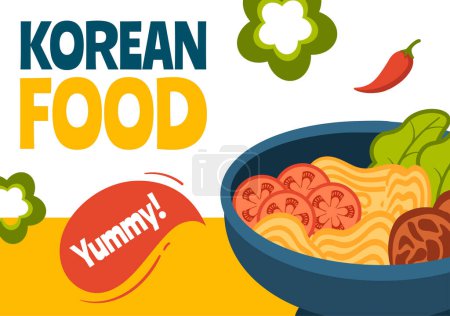 Alimentation coréenne Médias sociaux Illustration de fond Dessin animé plat Modèles dessinés à la main