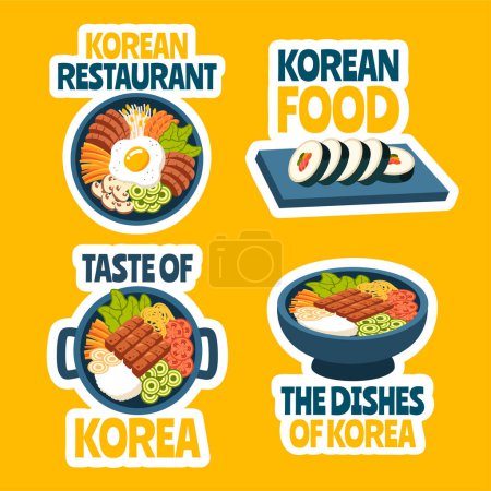 Etiqueta de comida coreana Plantillas dibujadas a mano de dibujos animados plana Ilustración de fondo