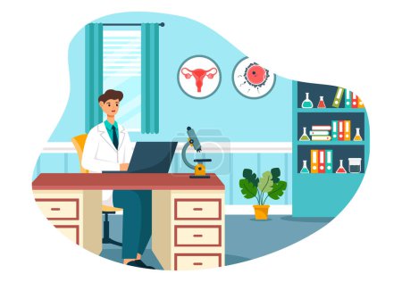 Reproduktionsklinik Vektorillustration mit Assistierter Reproduktionstechnologie, Befruchtung im Reagenzglas oder Eizelle im Cartoon-Hintergrund