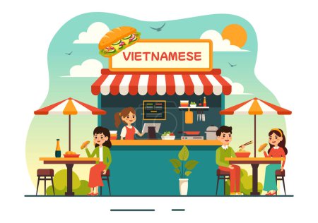 Vietnamese Food Restaurant Vector Illustration of A Menu Featuring a Collection of Various Delicious Cuisine Dishes in Flat Style Cartoon Background