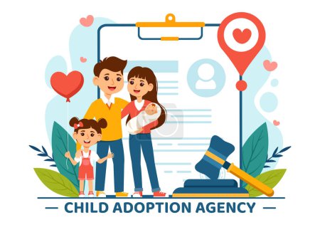 Vektor-Illustration zur Adoption von Kindern, die mit Liebe und Zuneigung in einem flachen Cartoon-Hintergrund erzogen und erzogen werden