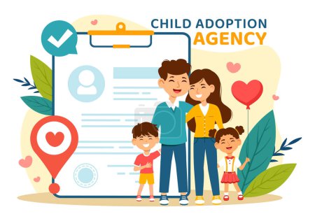 Ilustración vectorial de la agencia de adopción infantil para llevar a los niños a ser criados y educados con amor y afecto en un fondo de dibujos animados de estilo plano