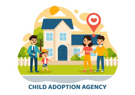 Ilustración vectorial de la agencia de adopción infantil para llevar a los niños a ser criados y educados con amor y afecto en un fondo de dibujos animados de estilo plano