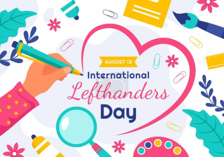 Illustration for Happy Left Handers Day Celebration Vector Illustration with Raising Awareness of Pride in Being Left Handed in Flat Style Cartoon Background - Royalty Free Image